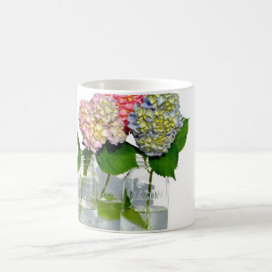 Elegant rosa Blue grönt blommigt hydrangea Kaffemugg