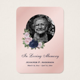 Elegant Rosa Blue Guld Blommigt Memorial Card Visitkort