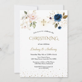 Elegant Rosa Blue Guld Blommigt Twillingars Christ Inbjudningar