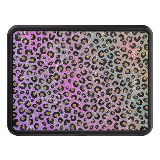 Elegant Rosa Blue Guld Glitter Black Leopard Skriv Dragkroksskydd (Framsidan)