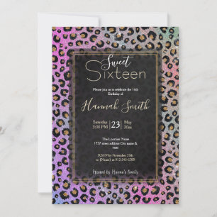 Elegant Rosa Blue Guld Glitter Black Leopard Skriv Inbjudningar
