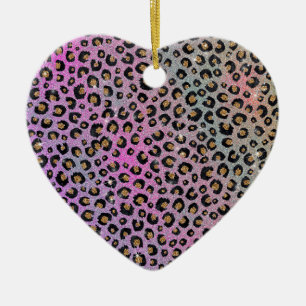 Elegant Rosa Blue Guld Glitter Black Leopard Skriv Julgransprydnad Keramik