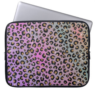 Elegant Rosa Blue Guld Glitter Black Leopard Skriv Laptop Fodral
