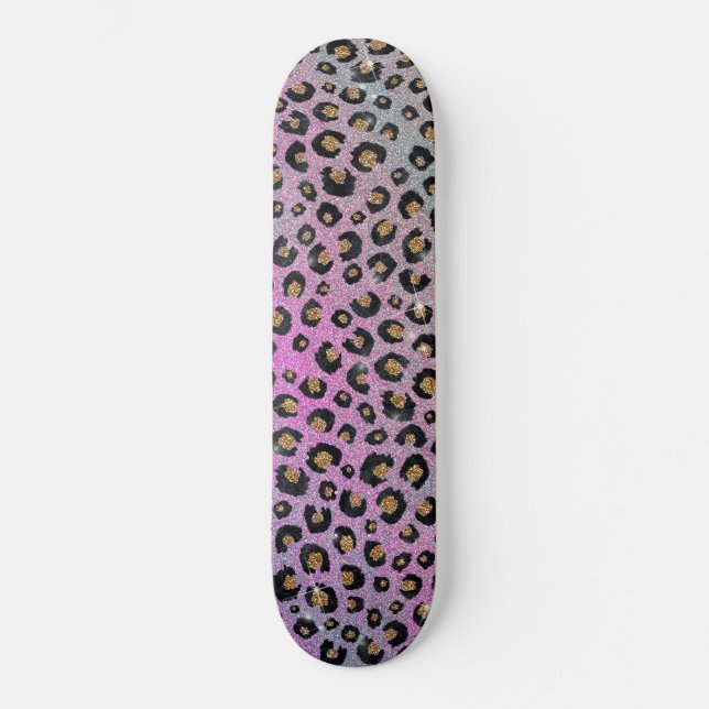 Elegant Rosa Blue Guld Glitter Black Leopard Skriv Mini Skateboard Bräda 18,5 Cm (Framsida)