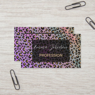 Elegant Rosa Blue Guld Glitter Black Leopard Skriv Visitkort
