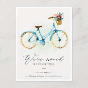 Elegant Rosa Blue Gult Blommigt Bike Vi har Flytta Vykort