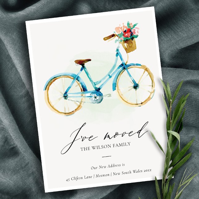 Elegant Rosa Blue Gult Blommigt Cycle I har Flytta Vykort (Skapare uppladdad)