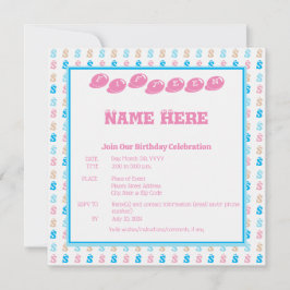 Elegant Rosa Blue Monogrammed Roligt Brev Mönster Inbjudningar