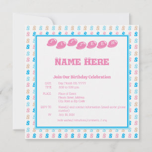 Elegant Rosa Blue Monogrammed Roligt Brev Mönster Inbjudningar