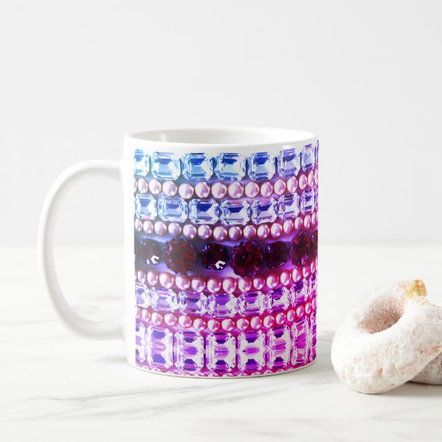 Elegant Rosa Blue Rhinestones pearls Kaffemugg (Med munk)