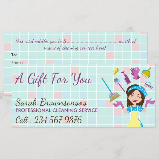 Elegant Rosa Blue Städning Service Maid Janitorial (Fram/baksida)