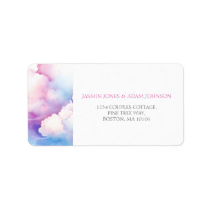Elegant Rosa Blue White Clouds Monogram Bröllop Adressetikett