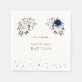 Elegant Rosa Blue White Flowers Twillingar Baptism Pappersservett