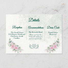 Elegant Rosa Blush Blommande Svan Bröllopsdetaljer Tilläggskort