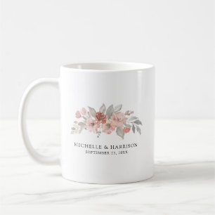 Elegant Rosa Blush Blommig Akvarell Bröllop Kaffemugg