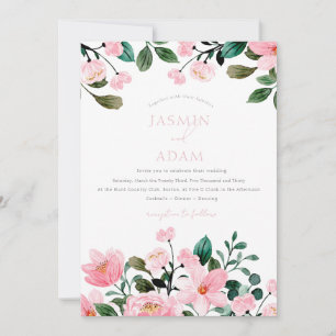 Elegant Rosa Blush Blommig Monogram Bröllop Inbjudningar