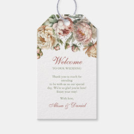 Elegant Rosa Blush-pionbröllopsfavoritlabel Presentetikett