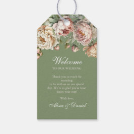 Elegant Rosa Blush-pionbröllopsfavoritlabel Presentetikett