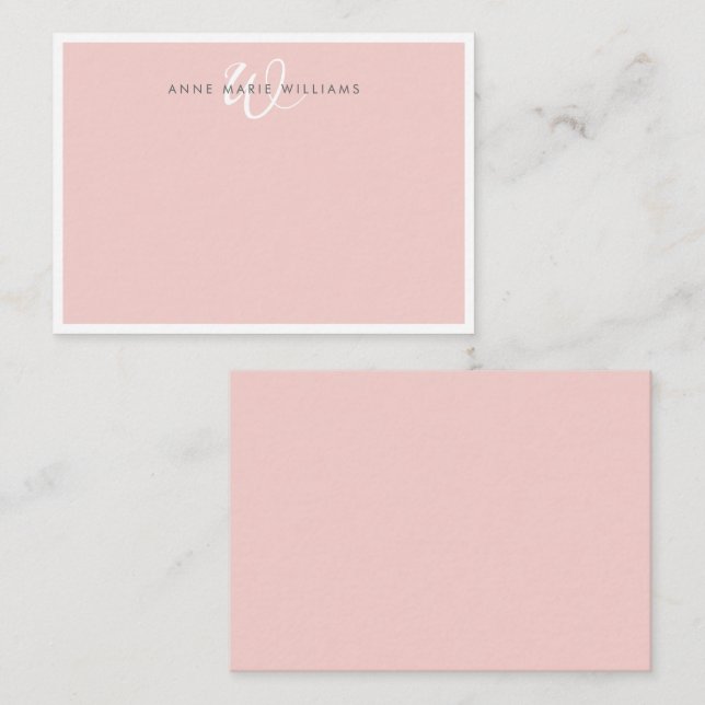 Elegant Rosa Blush Script Monogram Anteckningskort (Fram/baksida)