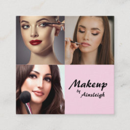 Elegant Rosa Blush Svart Script 3 Foto Makeup Fyrkantigt Visitkort