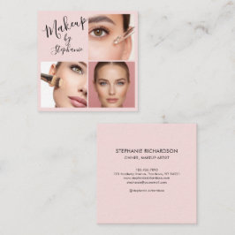 Elegant Rosa Blush Svart Script 3 Foto Makeup Fyrkantigt Visitkort