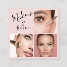 Elegant Rosa Blush Svart Script 3 Foto Makeup Fyrkantigt Visitkort