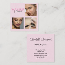 Elegant Rosa Blush Svart Script 3 Foto Makeup Fyrkantigt Visitkort