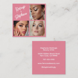 Elegant Rosa Blush Svart Skrift 3 Foto Makeup Fyrkantigt Visitkort