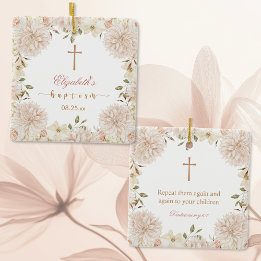 Elegant Rosa Boho Blommigt Baptism Ornament