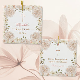 Elegant Rosa Boho Blommigt Baptism Ornament