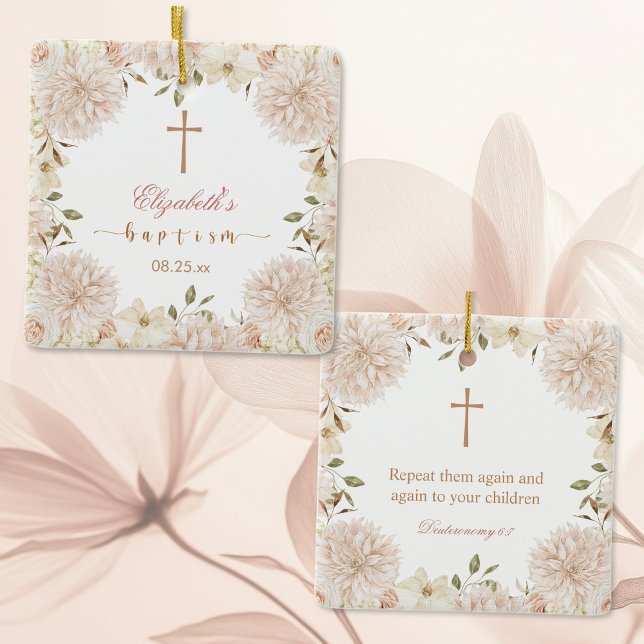 Elegant Rosa Boho Blommigt Baptism Ornament (Skapare uppladdad)