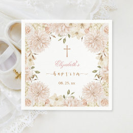 Elegant Rosa Boho Blommigt Baptism Pappersservett