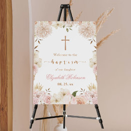 Elegant Rosa Boho Blommigt Baptism Poster