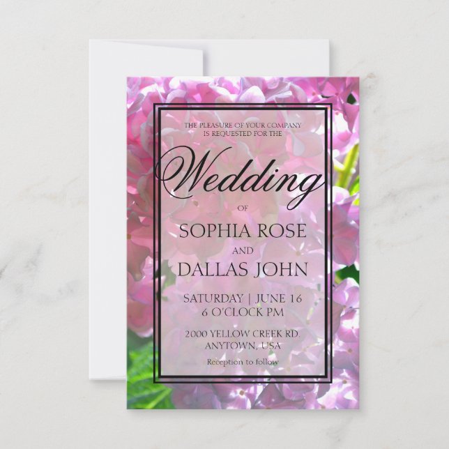 Elegant rosa boho blommigt hydrangeas Bröllop Inbjudningar (Framsida)