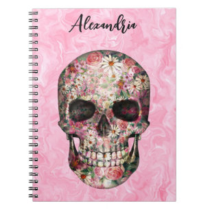 Elegant Rosa Boho Blommigt Skull bärbar dator Anteckningsbok
