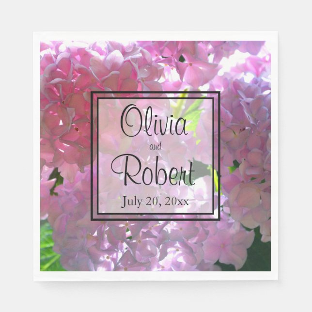 Elegant rosa boho blommigts blommor hydrangeas pappersservett (Framsidan)