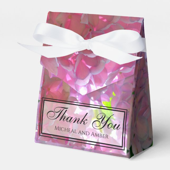 Elegant rosa boho blommigts blommor hydrangeas presentaskar (Framsidan Sidan)