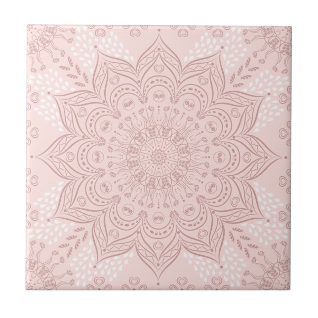 Elegant  Rosa Boho Mandala Kakelplatta (Framsidan)