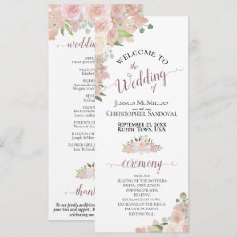 Elegant Rosa Boho Watercolor Blommigt Bröllop Program