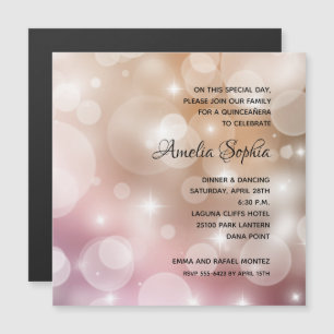 Elegant Rosa Bokeh Quinceañera Magnetisk Inbjudningskort