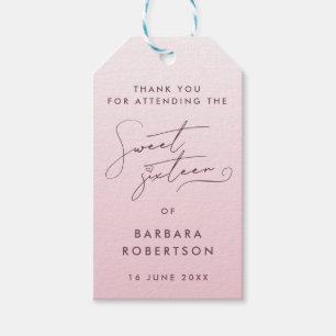 Elegant Rosa Bokstavsstil Sweet Sixteen Tack Favor Presentetikett