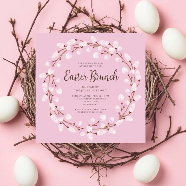 Elegant Rosa Botanical Påsk Brunch Inbjudningar (Elegant Pink Botanical Easter Brunch Invitation)