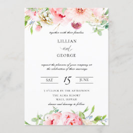 Elegant Rosa Botaniskt bröllopsinbjudan Inbjudningar