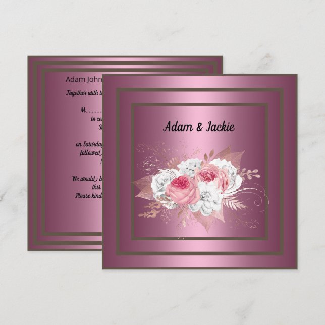 ELEGANT  ROSA BOUQUET WEDING-INBJUDANDE INBJUDNINGAR (Fram/baksida)