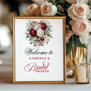 Elegant Rosa Bourgogne Bröllopsfest Välkomstskylt Poster