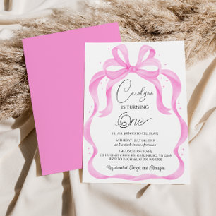Elegant Rosa Bow 1:a födelsedagsinbjudan Inbjudningar
