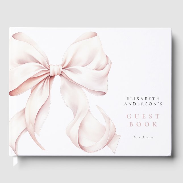 Elegant Rosa Bow Baby Shower Gästböcker (Framsida)