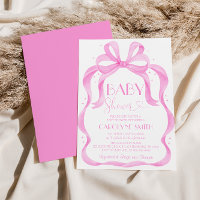 Elegant Rosa Bow Baby Shower Girl-inbjudan