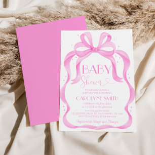 Elegant Rosa Bow Baby Shower Girl-inbjudan Inbjudningar