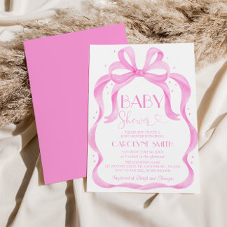 Elegant Rosa Bow Baby Shower Girl-inbjudan Inbjudningar